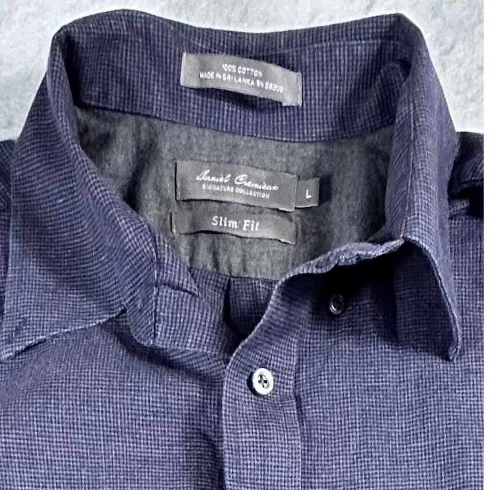 Daniel Cremieux Signature Collection Shirt Men L Slim Fit Blue Check 100% Cotton